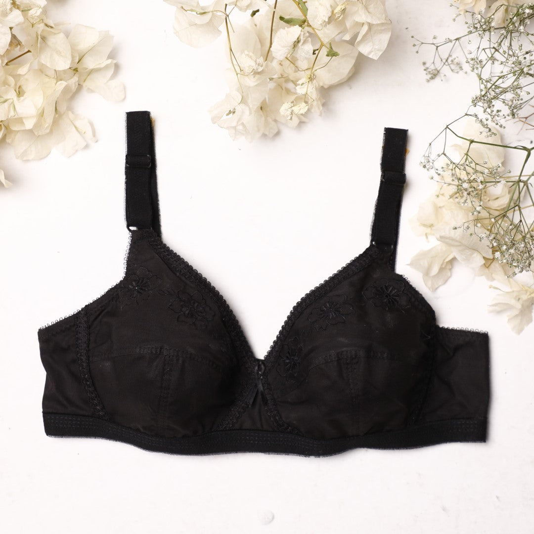 XCLence, Cotton embroidered Unpadded Crossover Bra, BLACK
