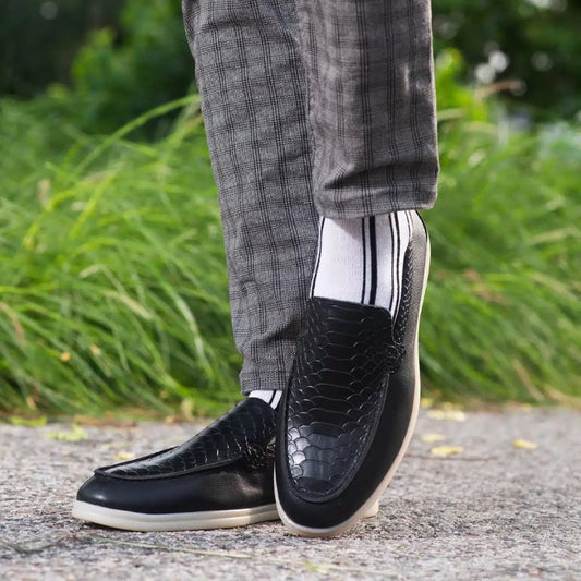 Men’s Turkish-Made Crocodile Style Leather Shoes in Bold Black