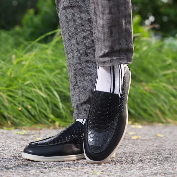 Men’s Turkish-Made Crocodile Style Leather Shoes in Bold Black