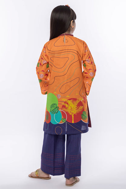 2Pcs Printed Lawn Suit Orange SKU: MAC-019