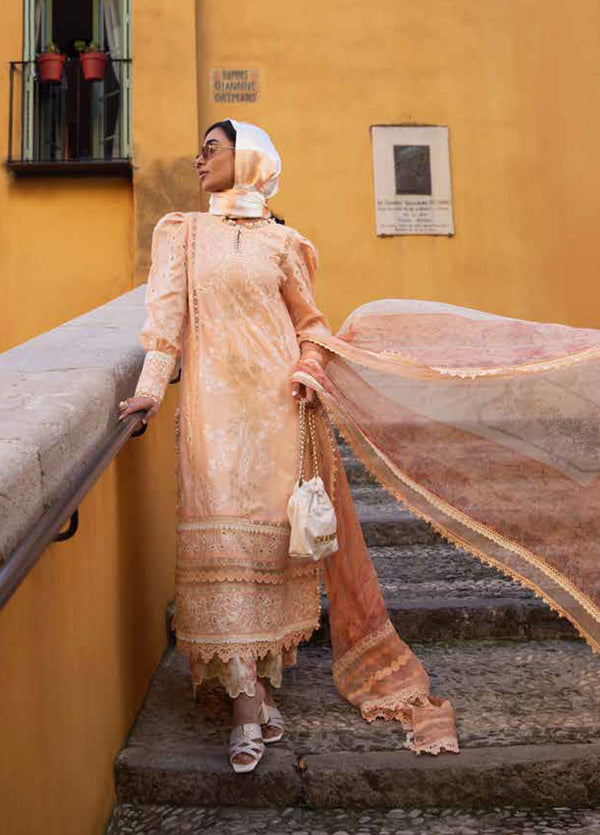 Zoha By Ansab Jahangir Embroidered Lawn 3 Piece Unstitched Suit AJ25Z D-09 ALLURING APRICOT