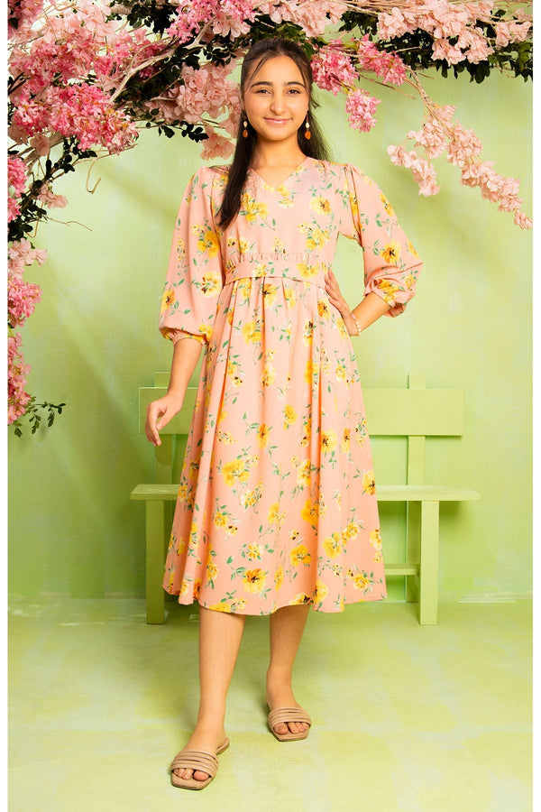 Ochre Clothing Western Tops Printed Georgette Full Length Dress
