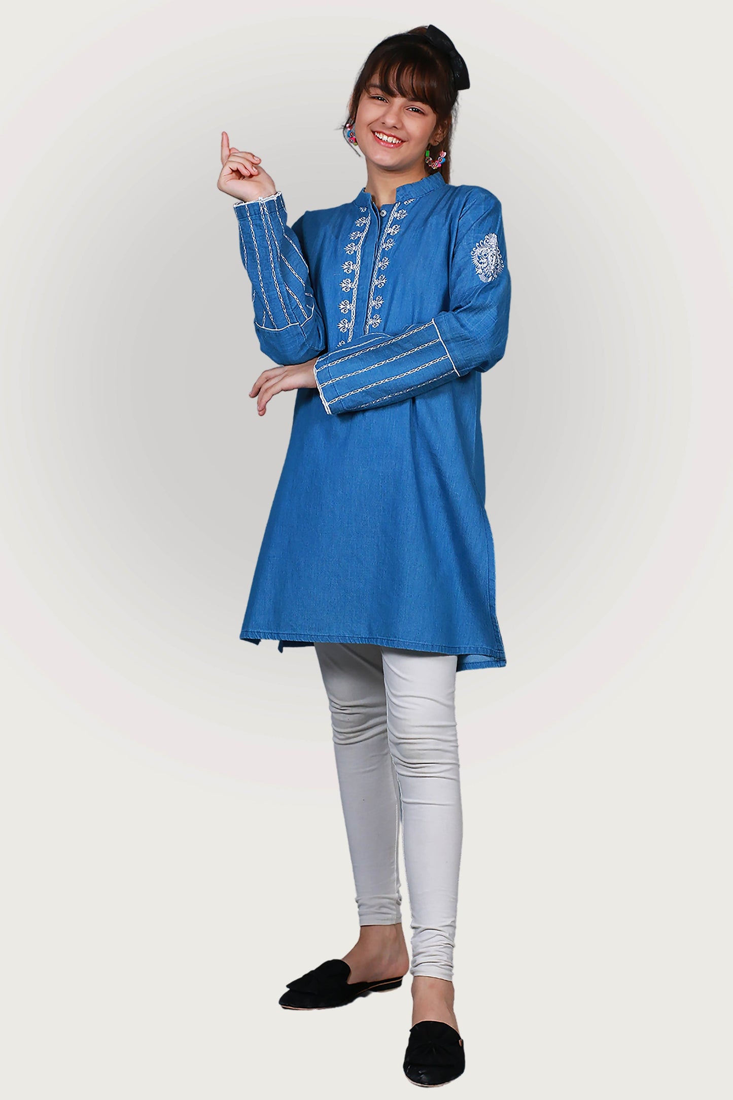 JEANS TENSILE EMBROIDRED FROCK SKU: KHW-0026