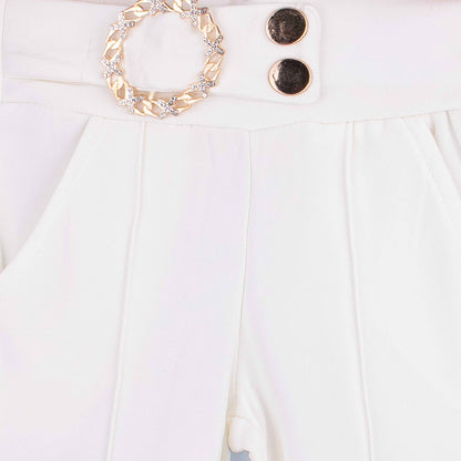 Baby Girl Double Button White Fancy Clip Bell Bottom