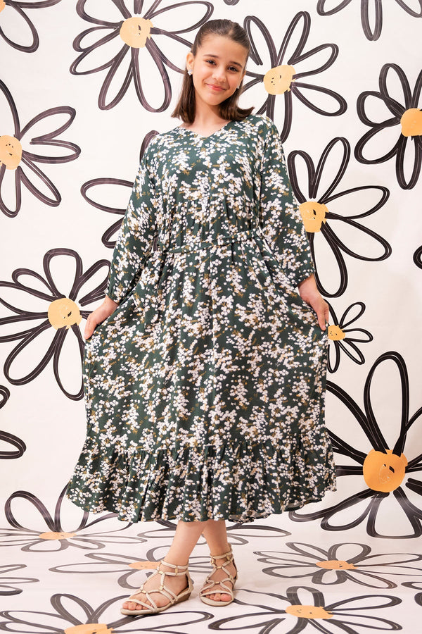 Ochre Clothing Western Tops Printed Georgette Full Length Dress