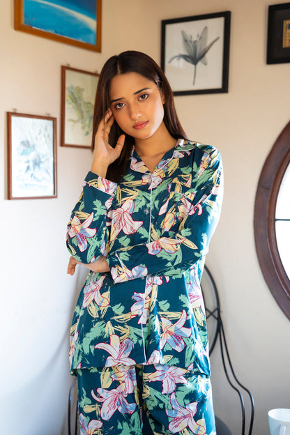 Teal Flowers PJ Set