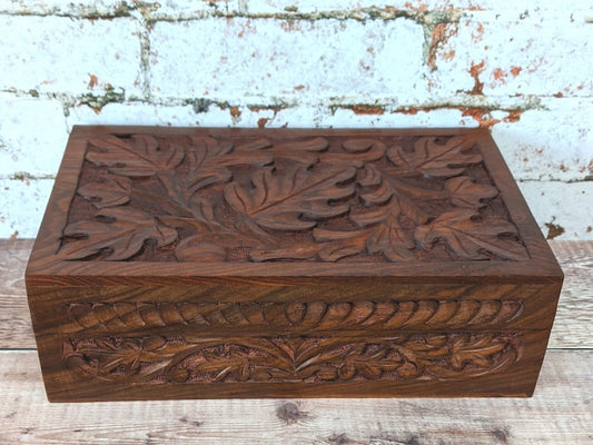 Oak Leaf Carved Box Boho Decor Boho Gifts