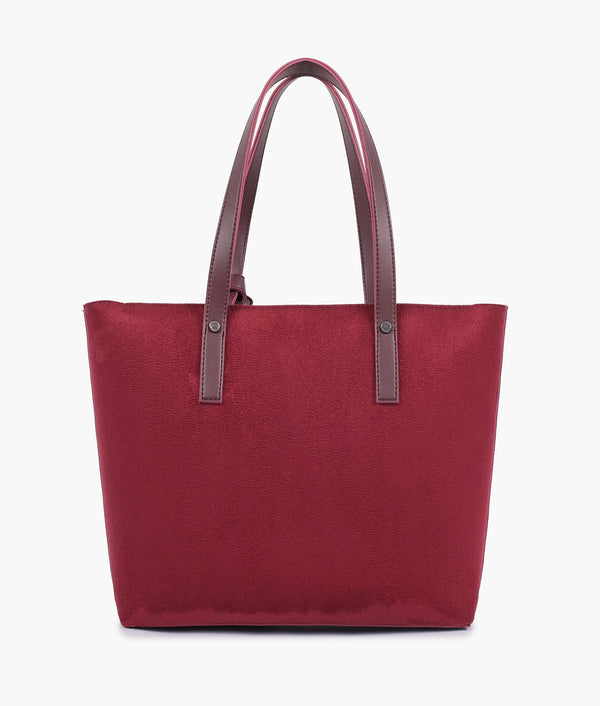 RTW Creation - Burgundy suede tote bag with detachable pouch