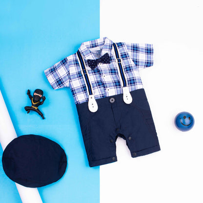 Baby Boy3 Piece Blue Checked Formal Romper