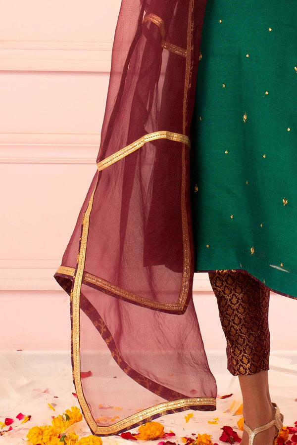 Soughaat Separates By Zaaviay Stitched Plum Organza Dupatta