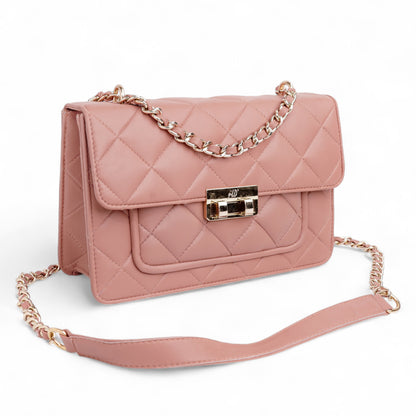 Flora Quilted Crossbody Leather Bag- tanbrown