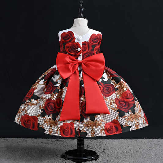 Girl Flowers Digital Printed Frock With Headband