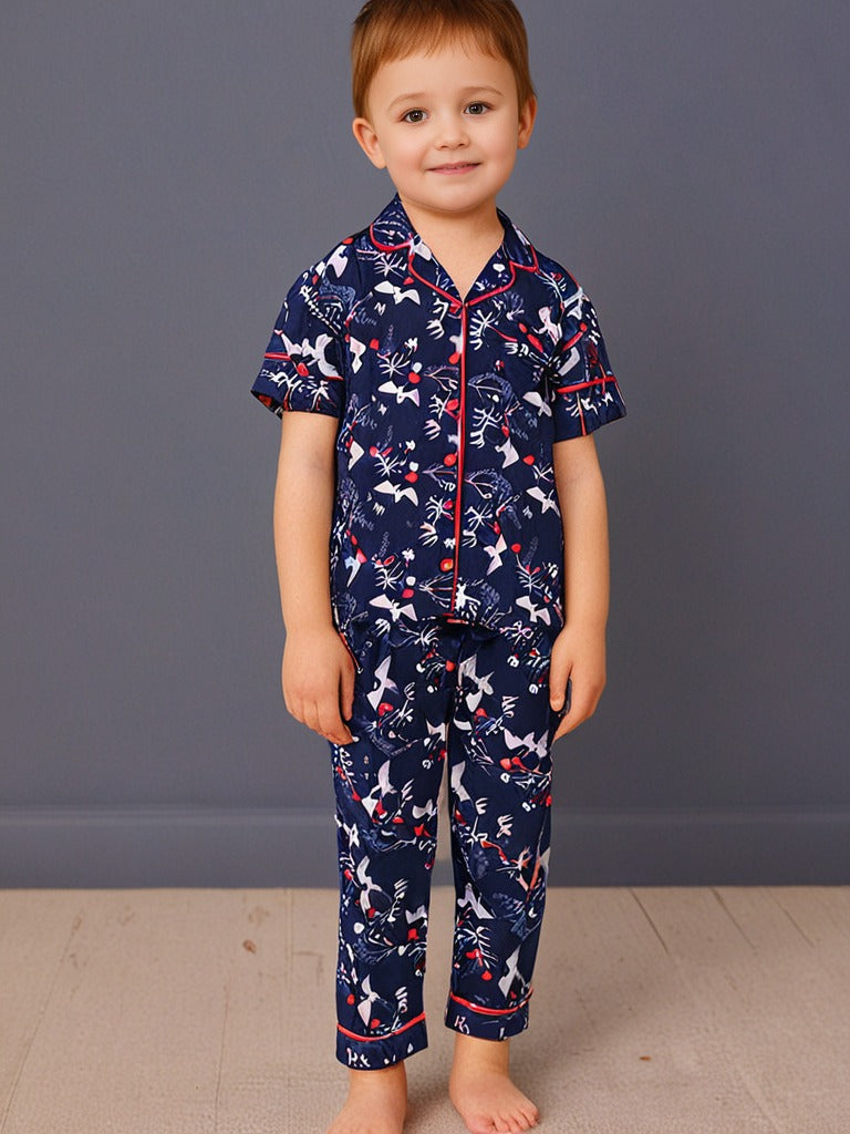 Kids klub cozy sleepwear breathable & light weight pajama set-navy; animal