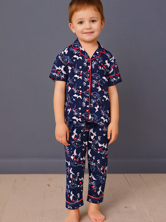 Kids klub cozy sleepwear breathable & light weight pajama set-navy; animal