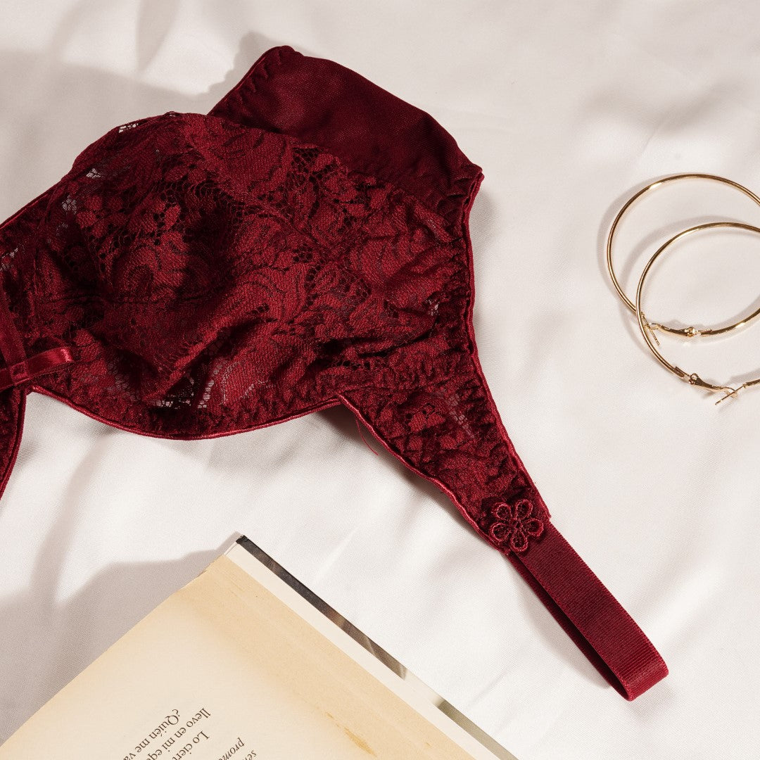 MARVEL Rosette, Soft Lace Cup Unpadded Polyester Jersey Bra, MAROON