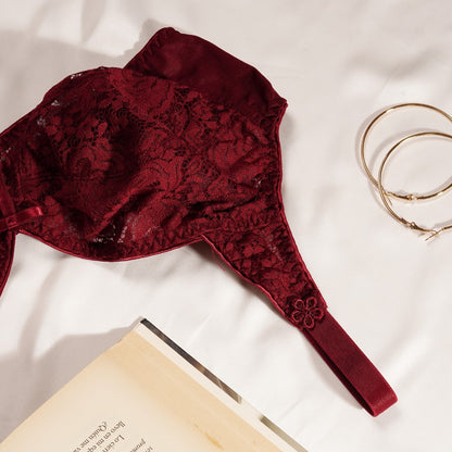 MARVEL Rosette, Soft Lace Cup Unpadded Polyester Jersey Bra, MAROON