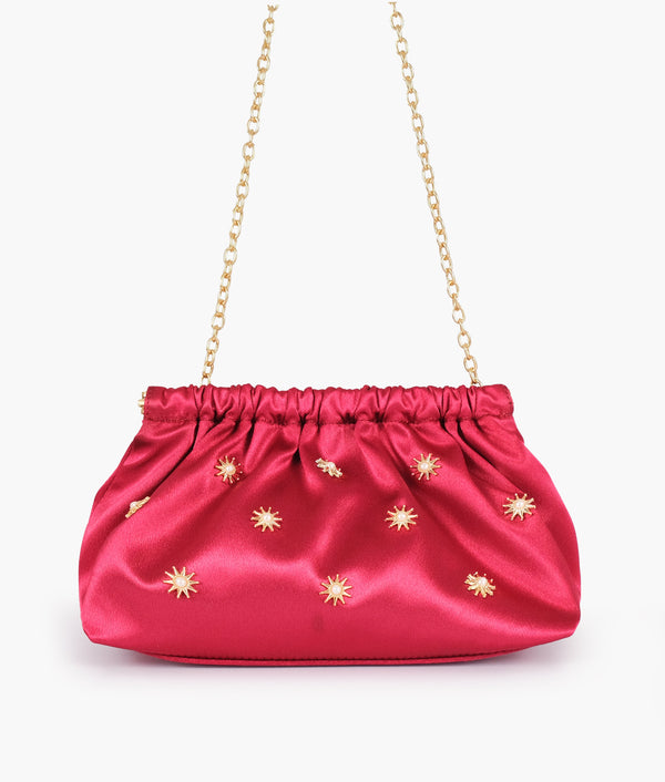 RTW Creation - Burgundy snap closure clutch with chain handle