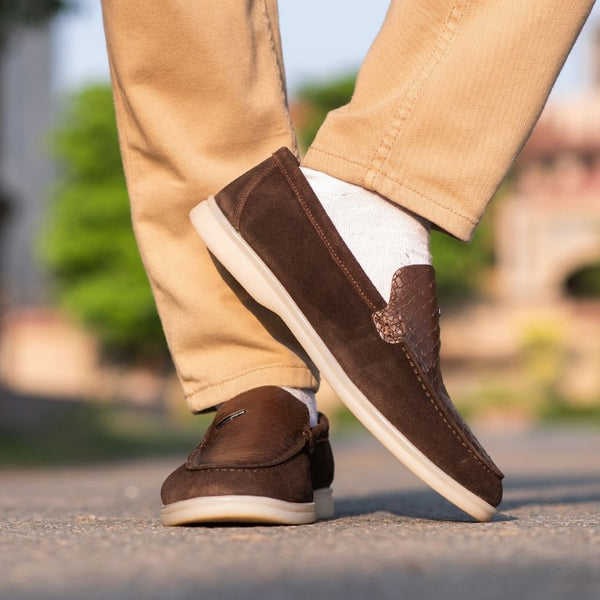 Turkish-Made Crocodile Style Suede Leather Shoes in Dark Brown
