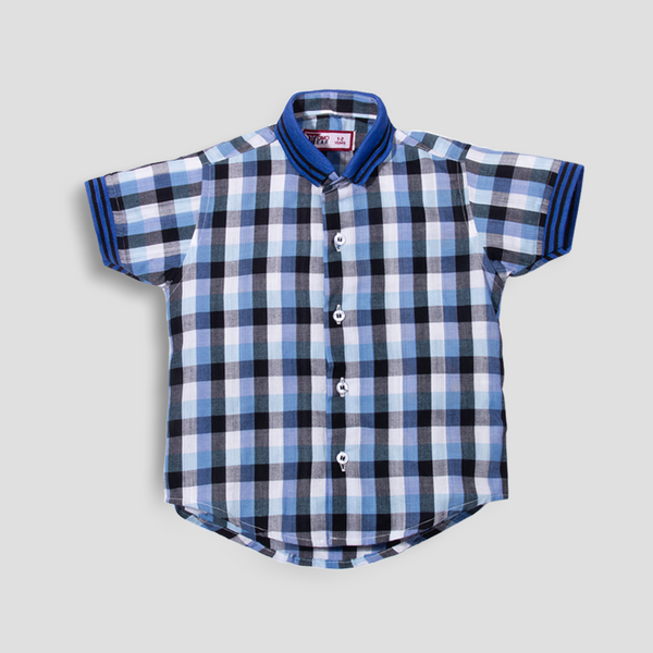 Tomo Wear Baby Boy Blue Checked Rib Shirt