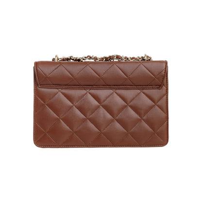 Flora Quilted Crossbody Leather Bag- tanbrown