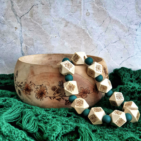 Handpainted Wood Burned Garland - Lotus