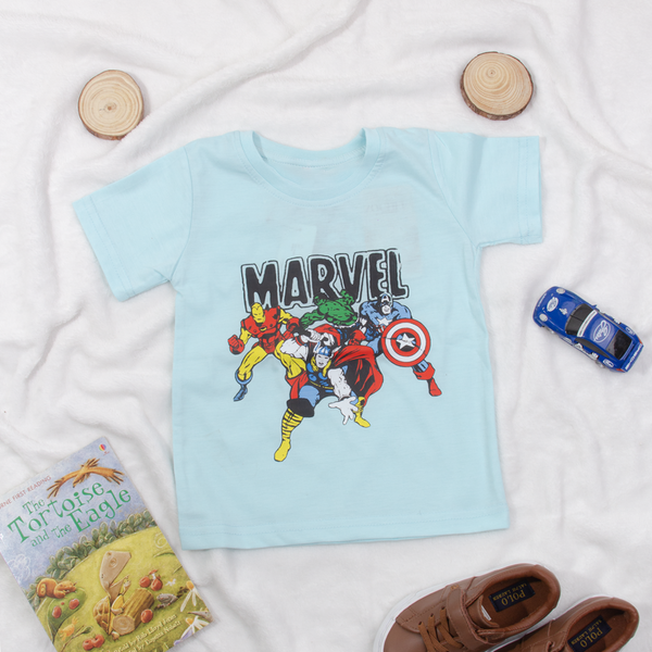 Boy Sky Blue Marvel Print T-Shirt