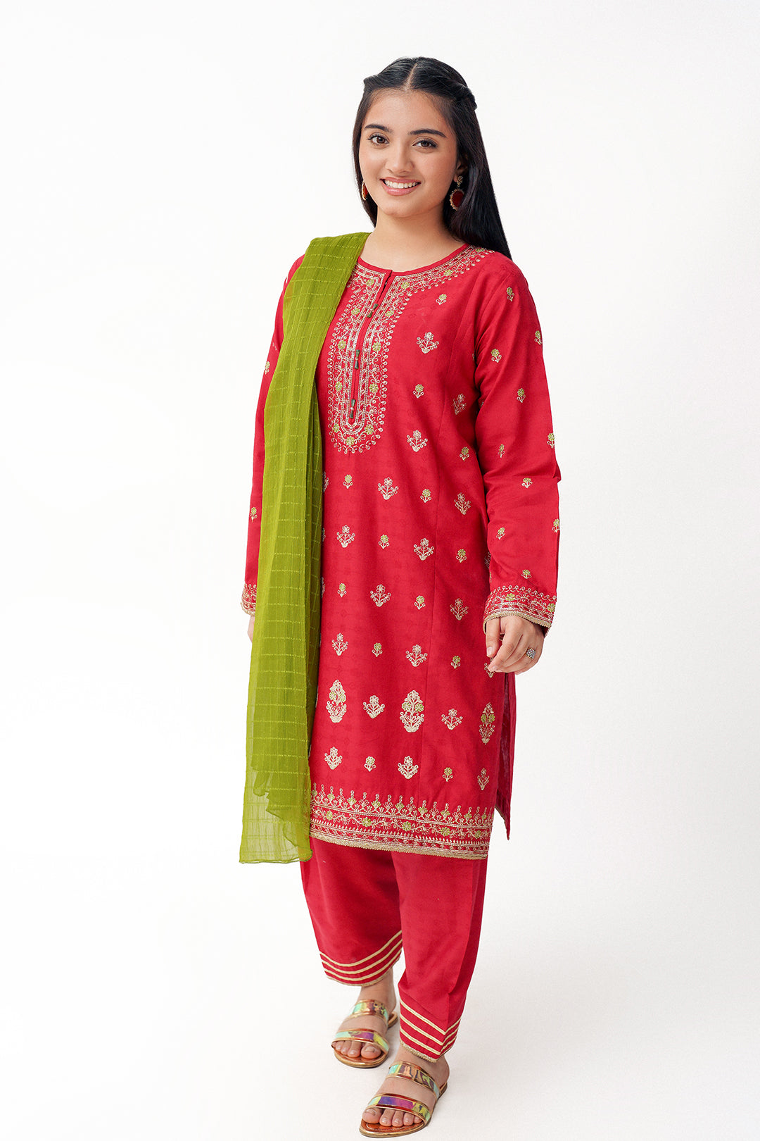 JAQUARD EMBROIDERED 3 PCS SUIT SKU:T-SFC-025