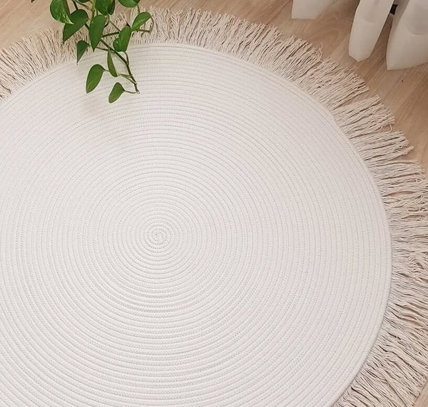 Cotton Rope Rug with Tassels  Round Boho Rug for Home Decor - 48 inches (4 ft)