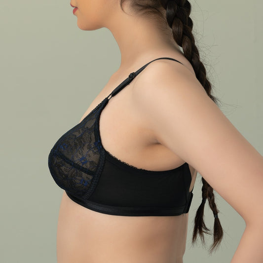 X-Over Trendy, Soft Lace Unpadded Crossover Bra, BLACK