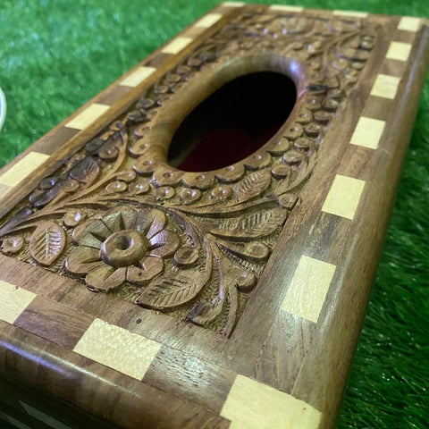 Enhance Your Space with the Wooden Crafted Brass Tissue Box