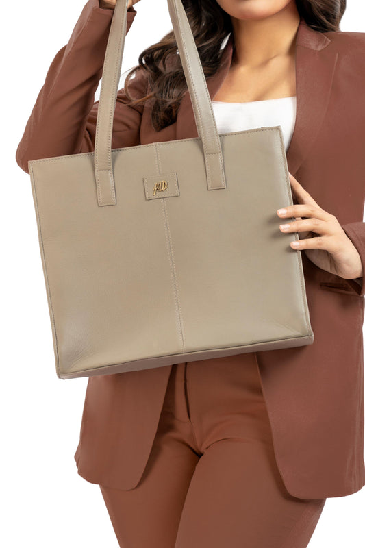 Everyday Women's Leather Zipper Tote Bag- Grey