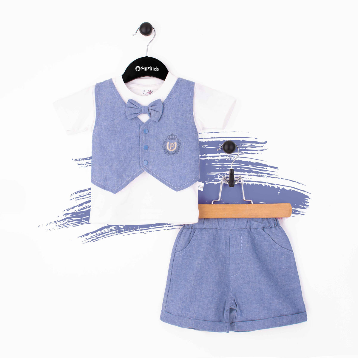 Baby Boy 2 Piece Set Blue Formal Embroidered Logo