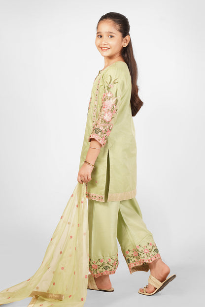 3PCS Embroidered Suit In Greenish Beige SKU: RTWFDS-007