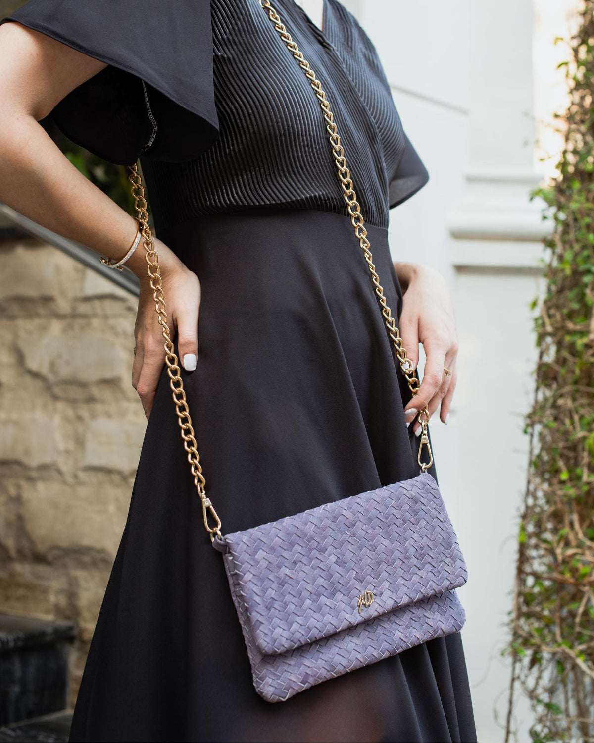 Woven Dreams Fold Over Cross Body Leather Clutch- Zipper