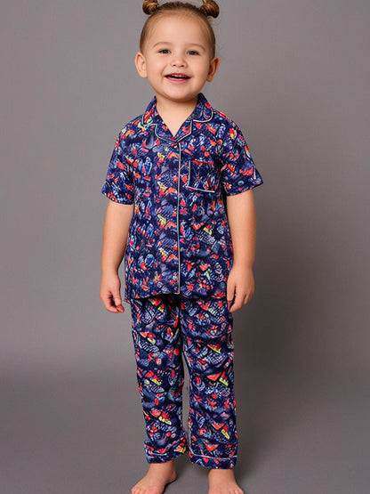 Kids klub cozy sleepwear breathable & light weight pajama set-animal; blue; multicolor