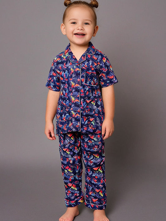 Kids klub cozy sleepwear breathable & light weight pajama set-animal; blue; multicolor