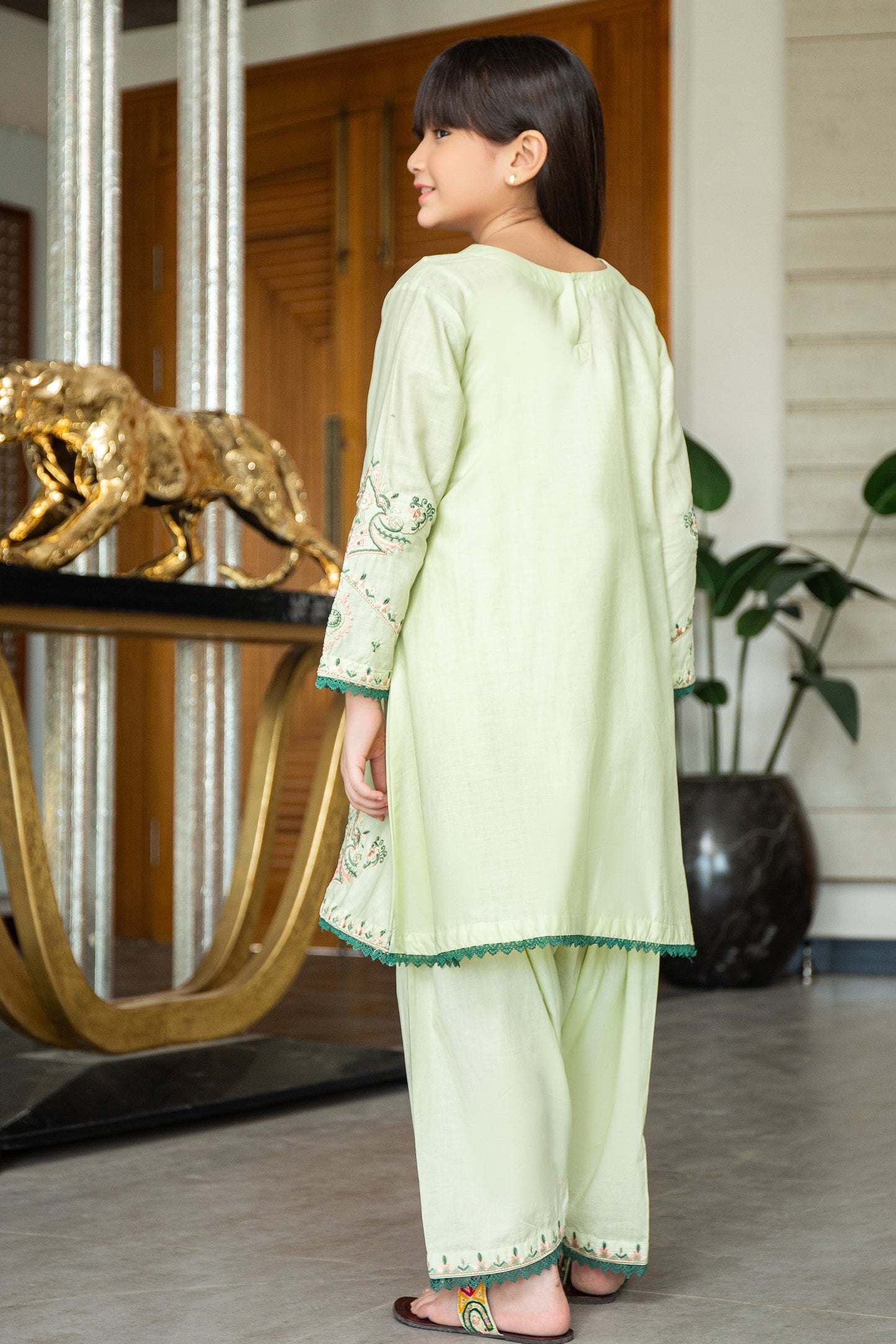 2PCS-059, Mint green cotton lawn 2 pc dress with comination of multi color embroidery (summer frindly )