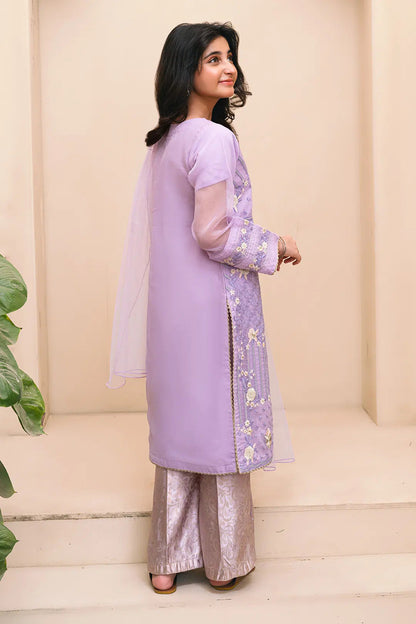 Lilac Embroidered 3 Piece Suit /Organza Fabric SKU: RTWFDS-013