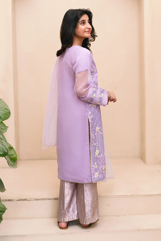 Lilac Embroidered 3 Piece Suit /Organza Fabric SKU: RTWFDS-013
