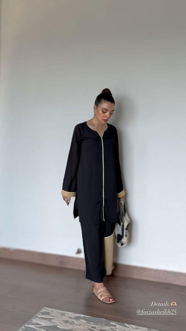 Manahils Stitched Co Ords Black & Fone Co-Ord Set