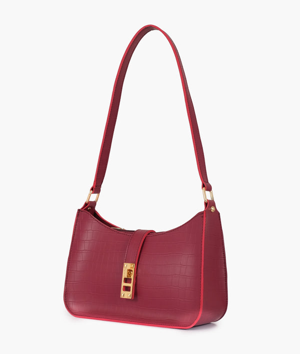 RTW Creation - Burgundy crocodile baguette bag
