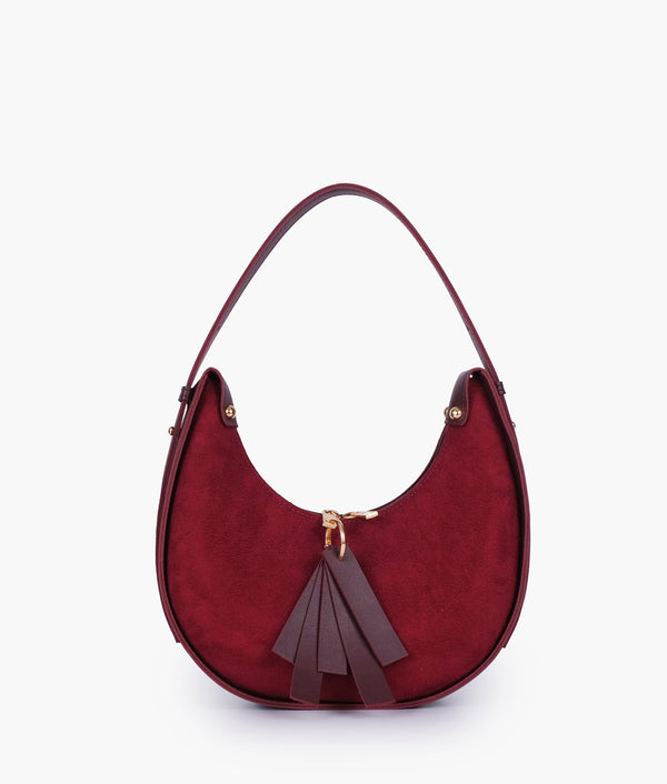 RTW Creation - Burgundy suede crescent hobo bag