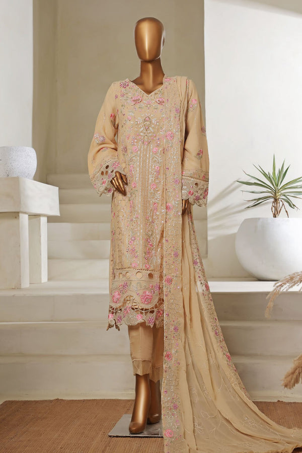 Bin Saeed Stitched 3 Piece Luxury Emb Chiffon Collection'2025-RTSC-2147-Fawn