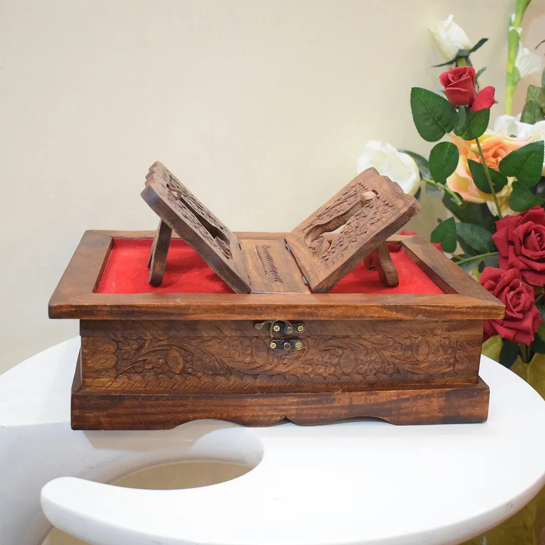 Wooden Quran Box &amp; Rehail Carved 2 In 1 QR-02