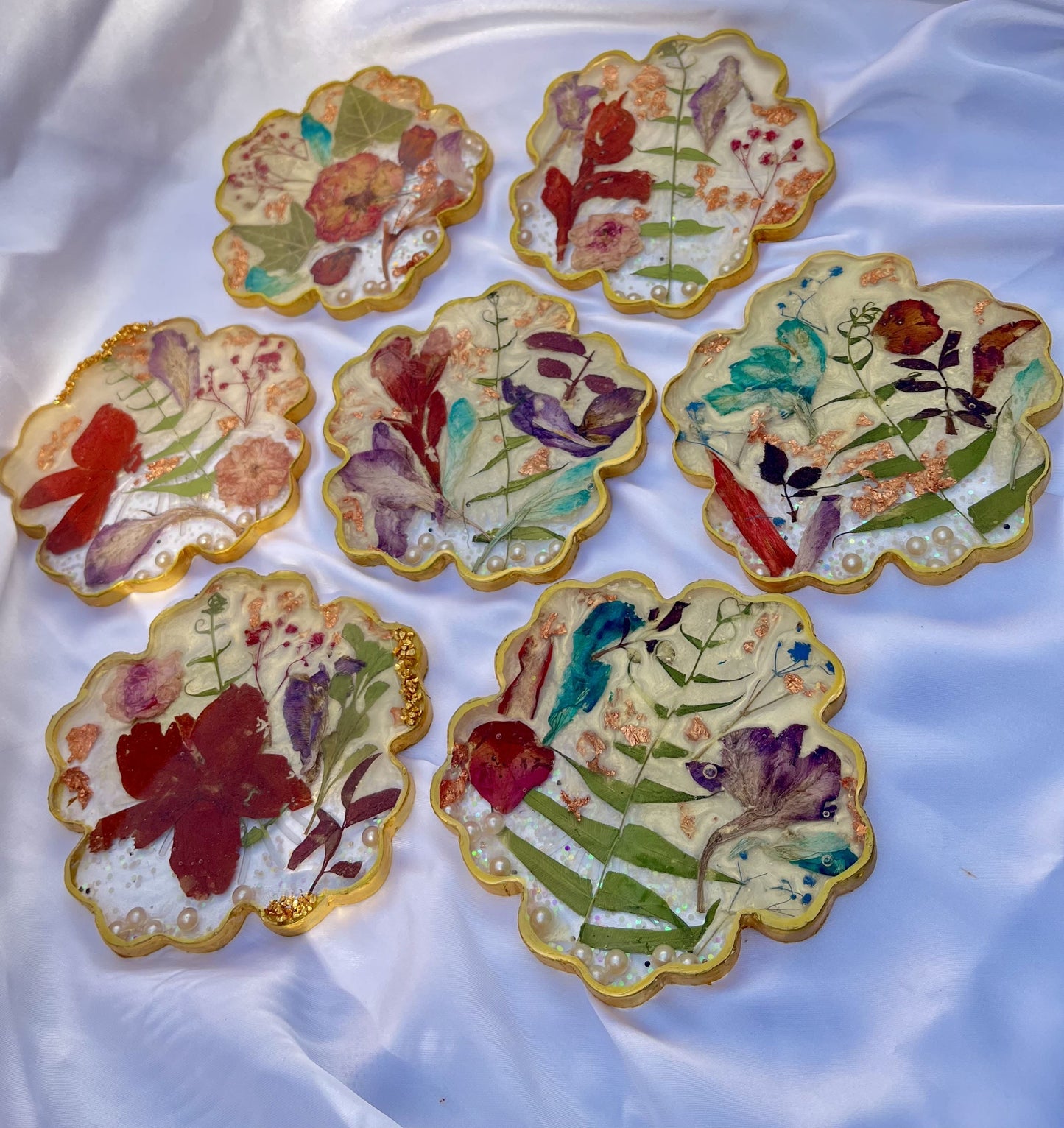 Resin Coasters with Real Pressed Flowers - Floral Shape  4.5" 1 Pcs