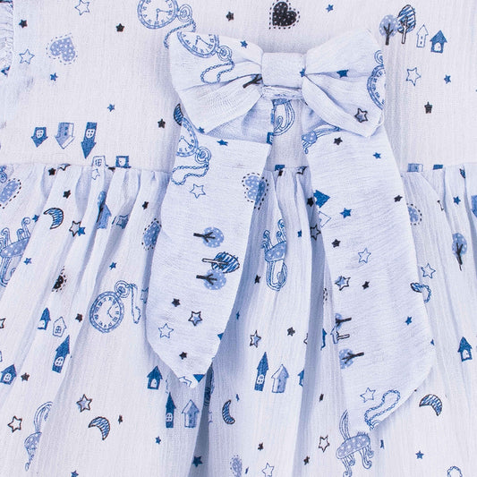Baby Girl Blue Bow Printed Cotton Frock