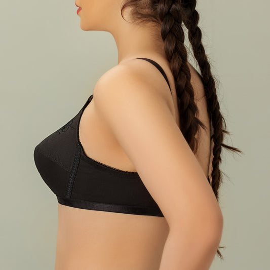 XCLence, Cotton embroidered Unpadded Crossover Bra, BLACK