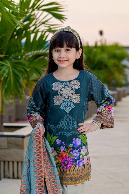 PRSDT-081 Digital Printed Embroidered Lawn Shirt, Dupatta & Cotton Trouser