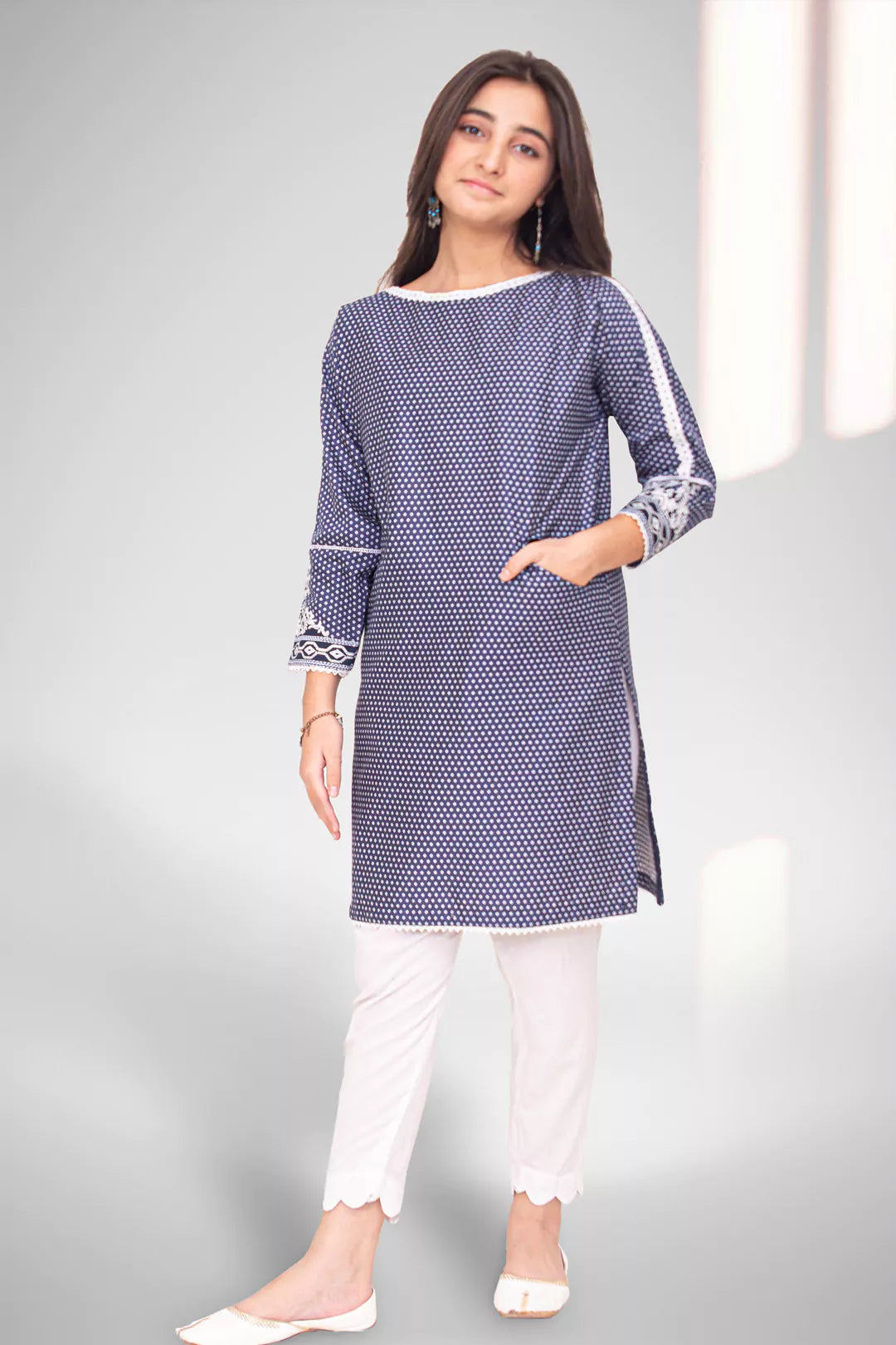 1 pc Printed Tunic Shirt With Embroidery FRK-056