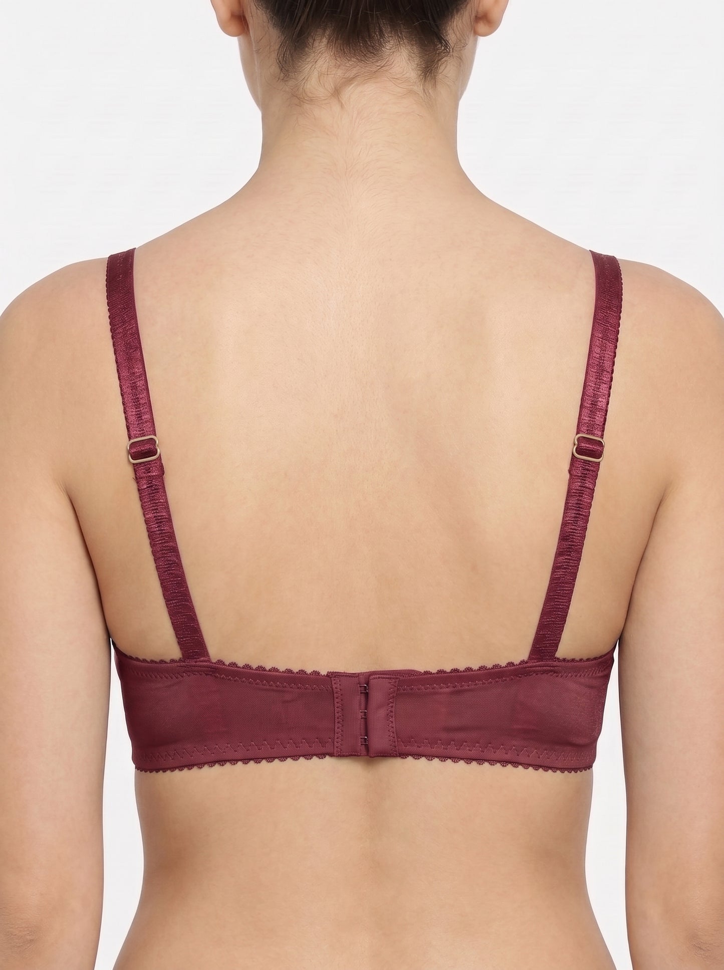 ROMANCE Forever, Half Lace Unpadded Polyester Jersey Bra, MAROON